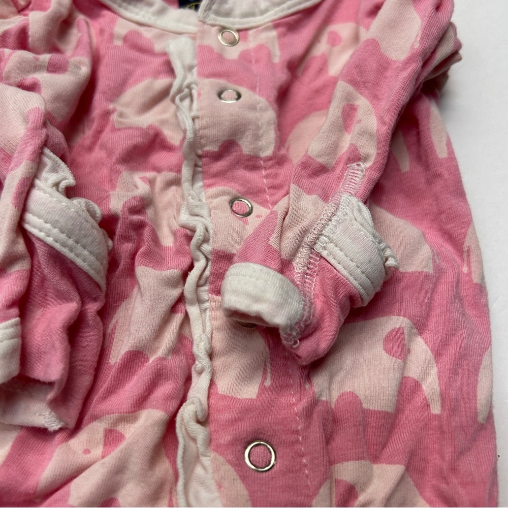 5/$25 Kickee Pants Pink Elephant Print Bamboo Sleeper Footie One Piece Ruffle - Picture 5 of 5